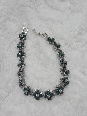 Emerald Green & White Austrian Crystal Floral Tennis Bracelet
